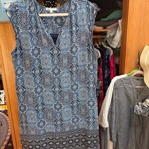DR2 Blue Patterned Sleeveless Shift Dress